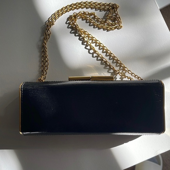 Gucci Lizard Skin RARE Evening Bag / Minaudière Purse on Gold Tone Chain Vintage - Picture 7 of 12